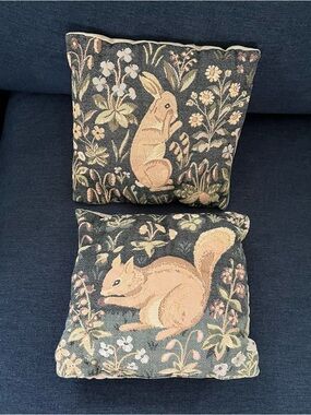 Small Tapestry Animal Throw Pillow Pair - Bunny & Squirrel